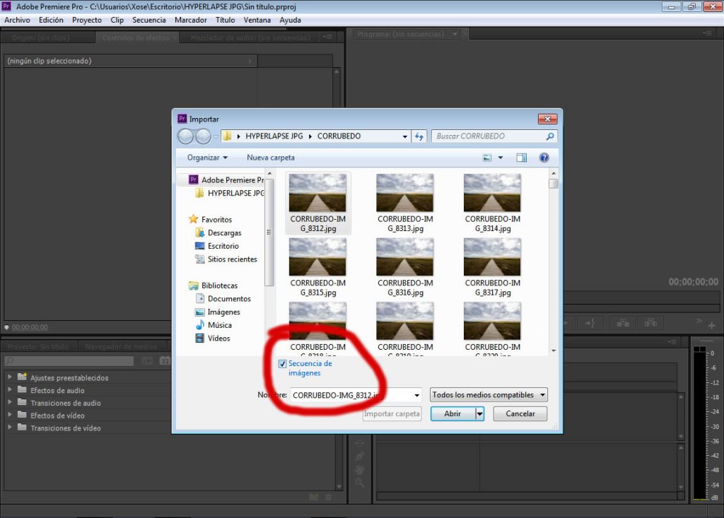 Importar como secuencia Adobe Premiere